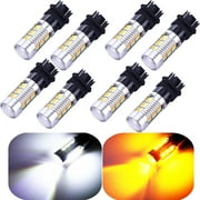 OBOSOE 3157 3057 3357 4157 Turn Signal White Yellow Amber Switchback Led Light Bulbs 22 SMD with Projector, for Standard Socket, 8PCS